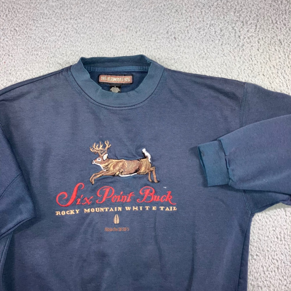 Vtg Headwaters Sweatshirt L Six Point Buck‎ Rocky Mountain White Tail Thrashed